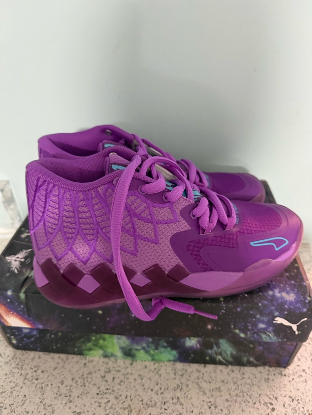 Kids Purple High-Top Sneakers with Teal Accent